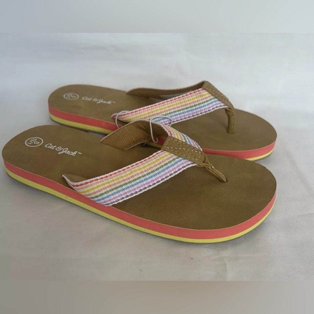 Cat & Jack Brown and milticolored Sandals with Striped Straps new kids .